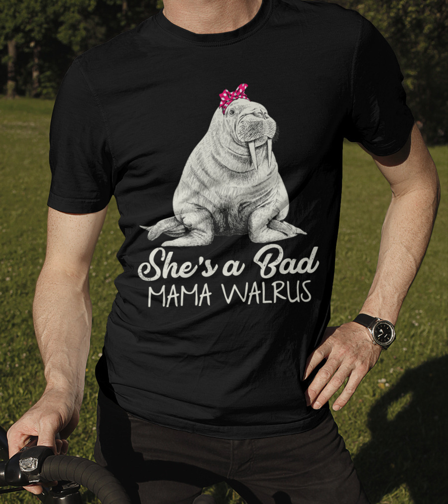 She's A Bad Mama Walrus With Red Polka Dot Bow T-Shirt