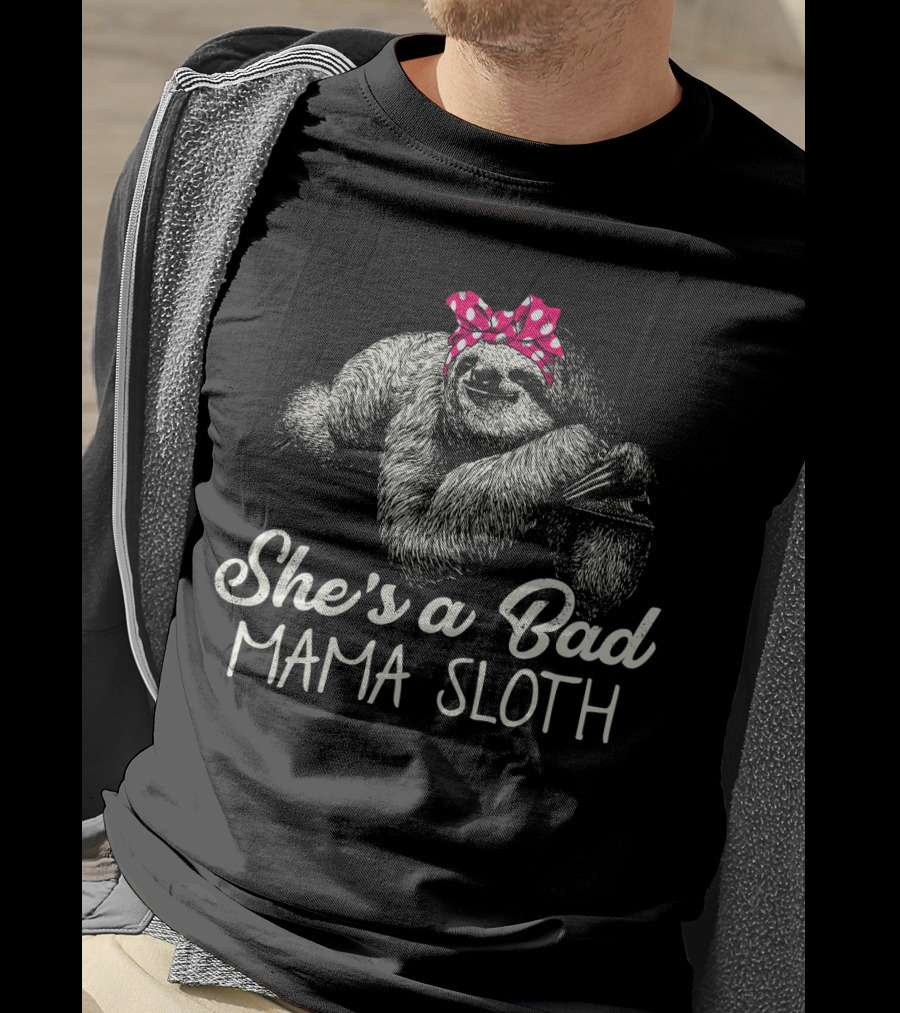 She's A Bad Mama Sloth Red Polka Dot Bow T-Shirt