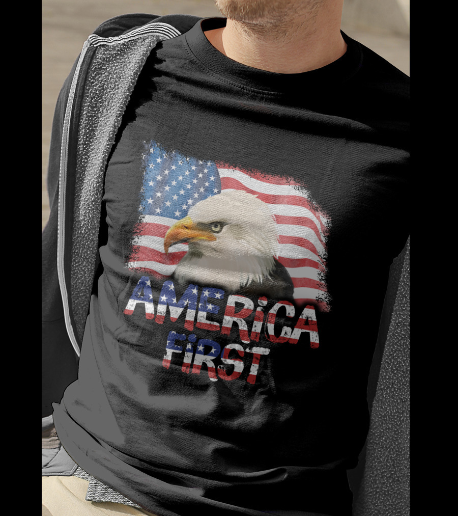 America First Patriotic Eagle With American Flag T-Shirt
