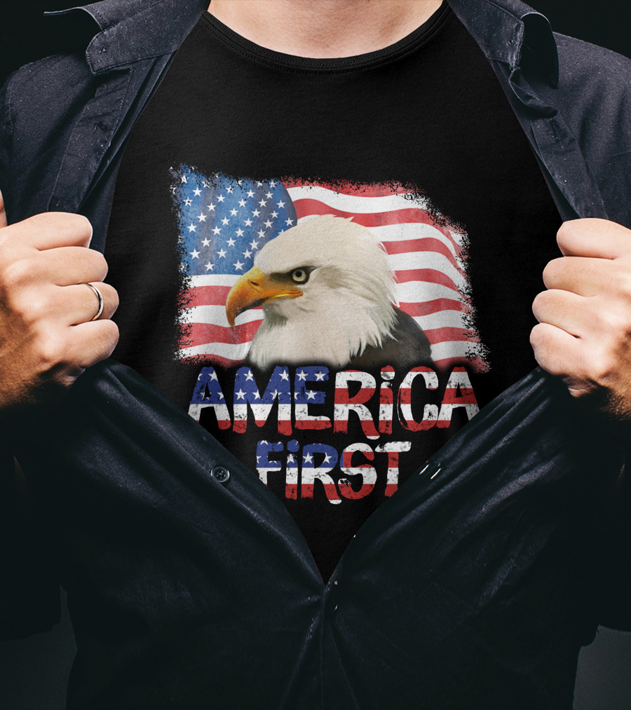 America First Patriotic Eagle With American Flag T-Shirt