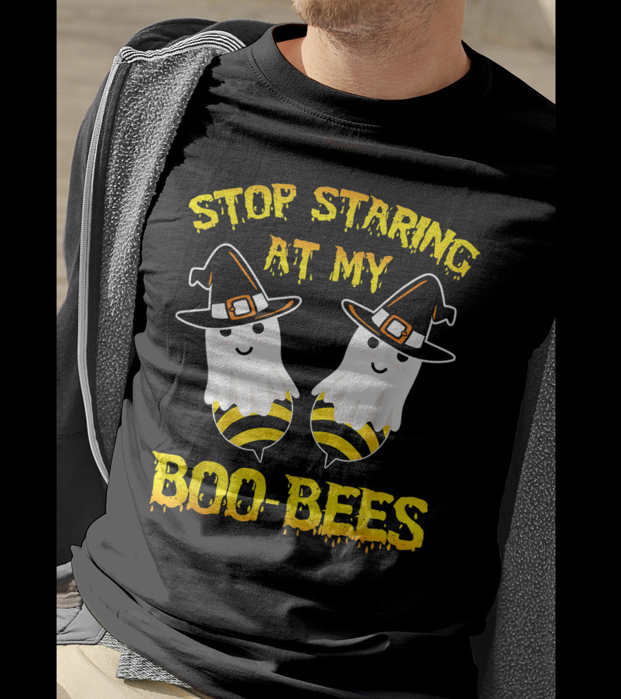 Stop Staring At My Boo Bees Halloween Ghost Bees Witch Hats T-Shirt