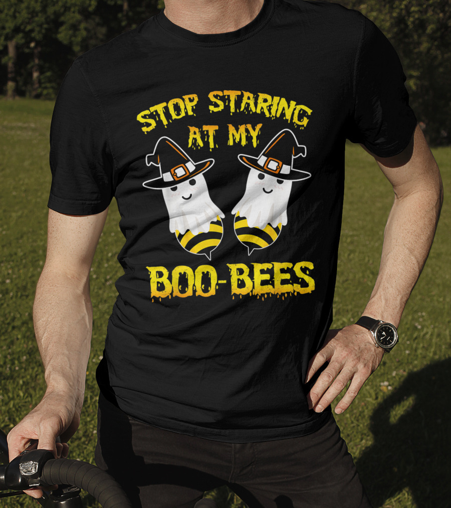 Stop Staring At My Boo Bees Halloween Ghost Bees Witch Hats T-Shirt