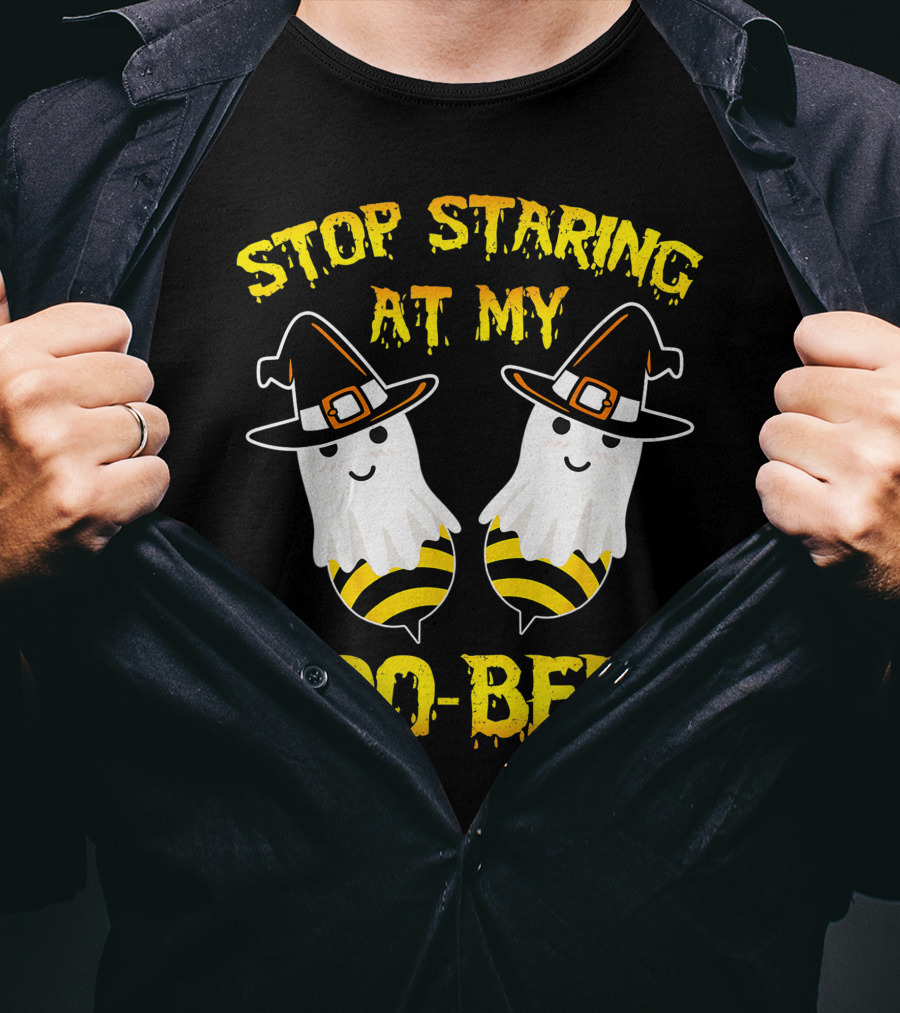 Stop Staring At My Boo Bees Halloween Ghost Bees Witch Hats T-Shirt