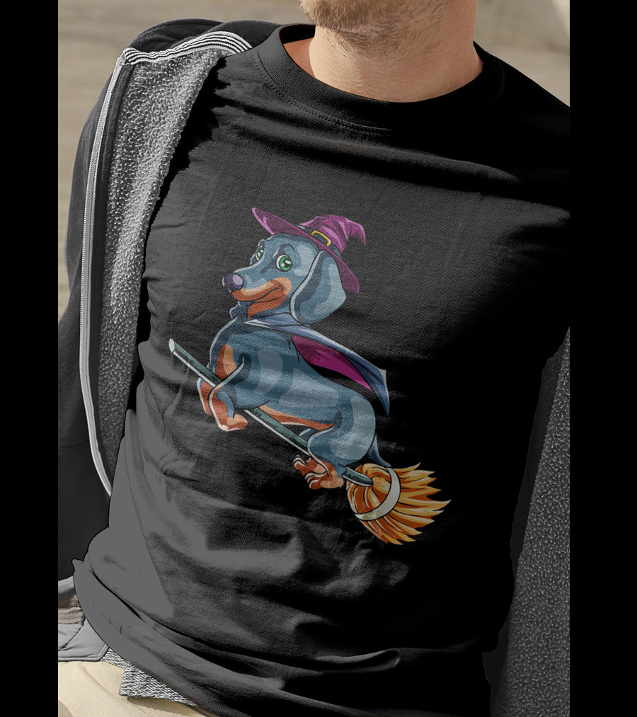Halloween Dachshund Witch Costume Funny Scary T-Shirt