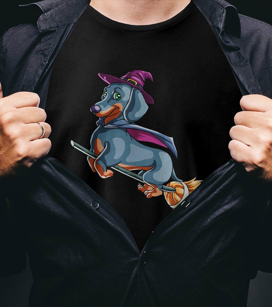 Halloween Dachshund Witch Costume Funny Scary T-Shirt
