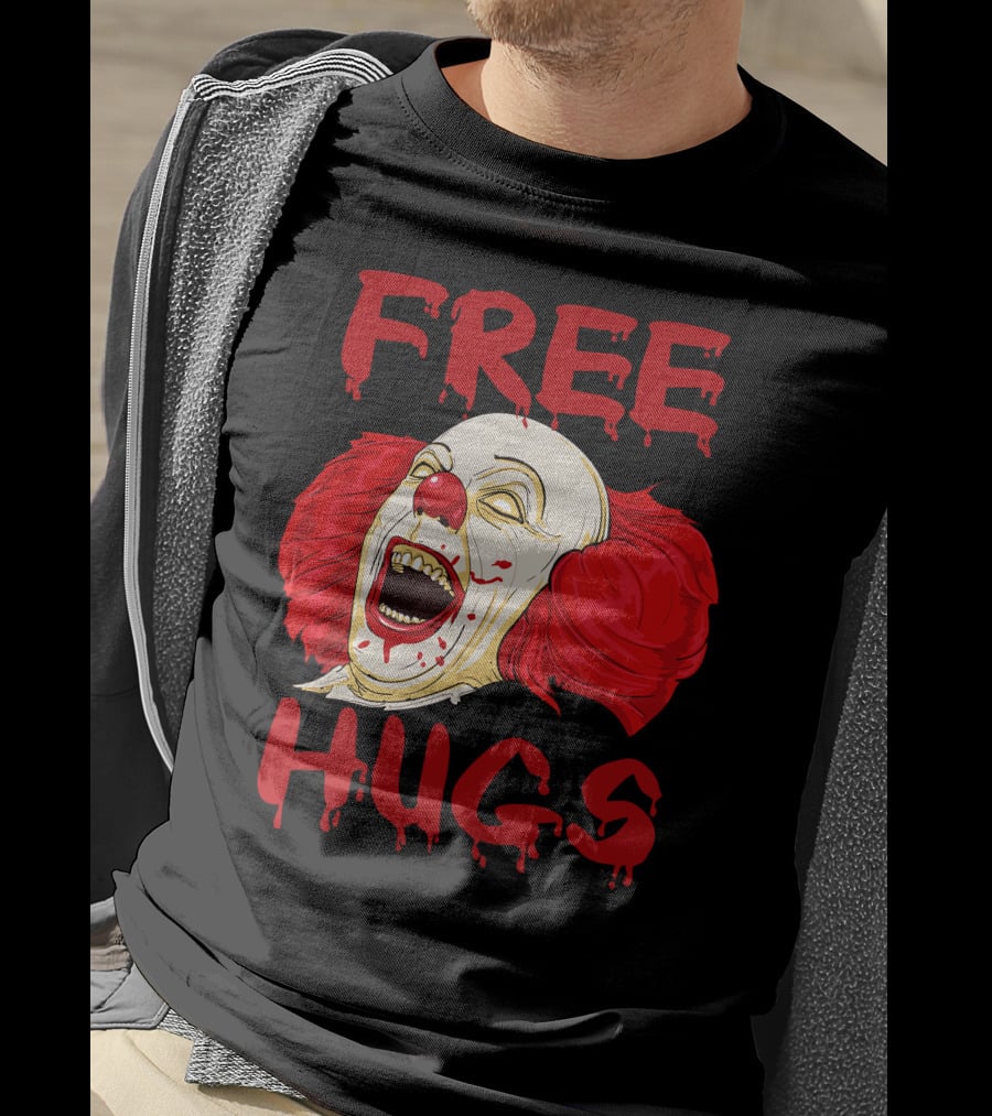 Free Hugs Halloween Evil Killer Scary Clown Horror T-Shirt