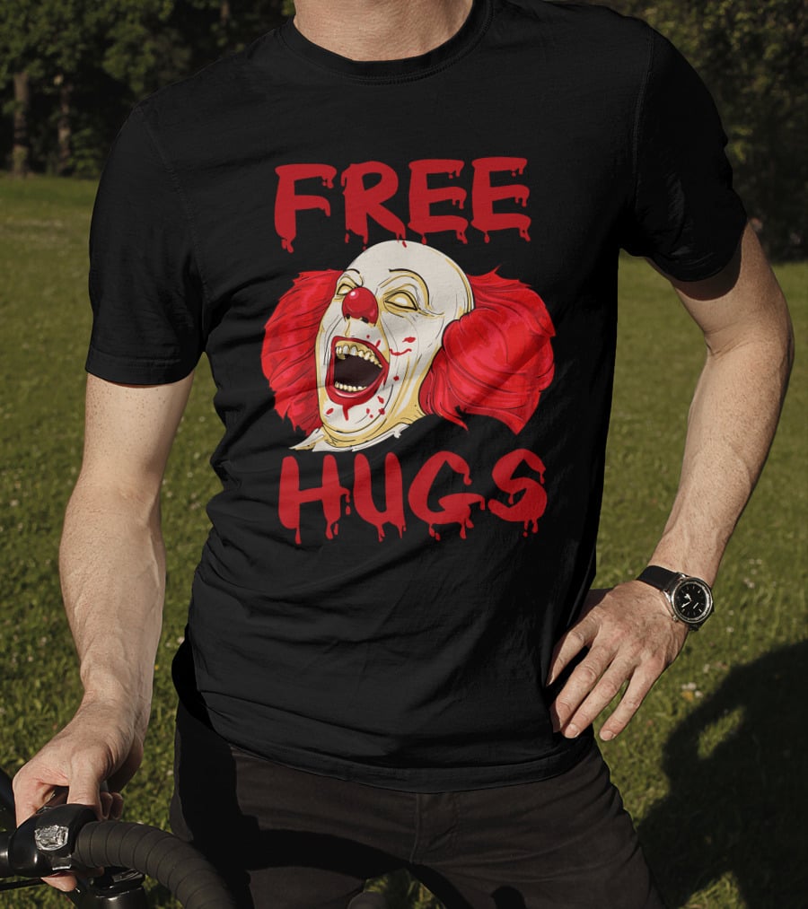 Free Hugs Halloween Evil Killer Scary Clown Horror T-Shirt