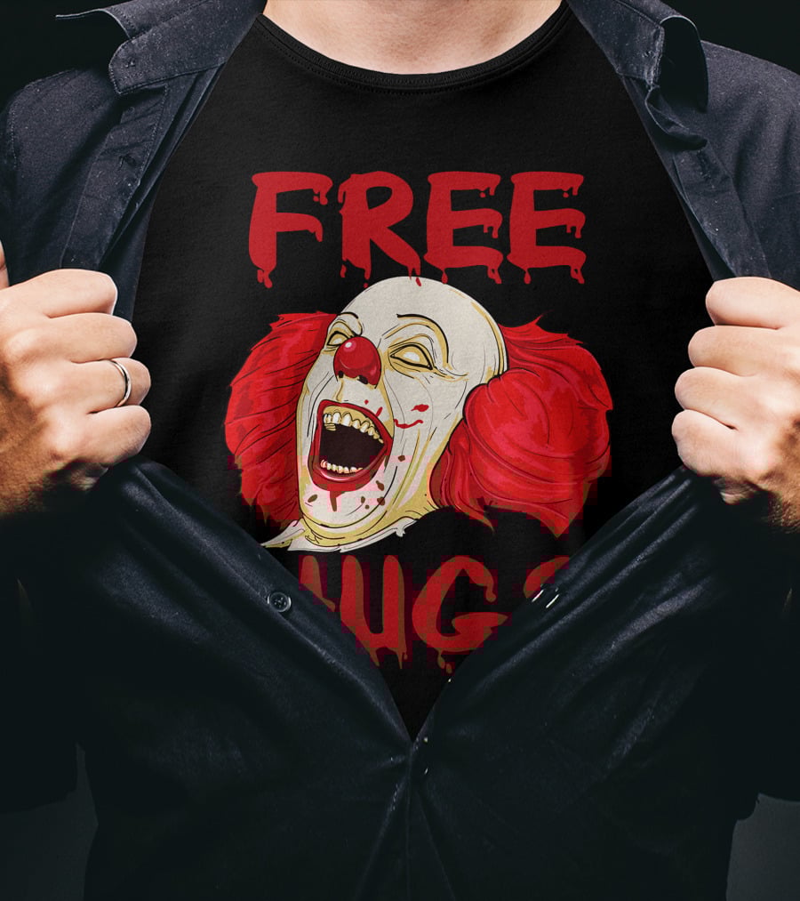 Free Hugs Halloween Evil Killer Scary Clown Horror T-Shirt