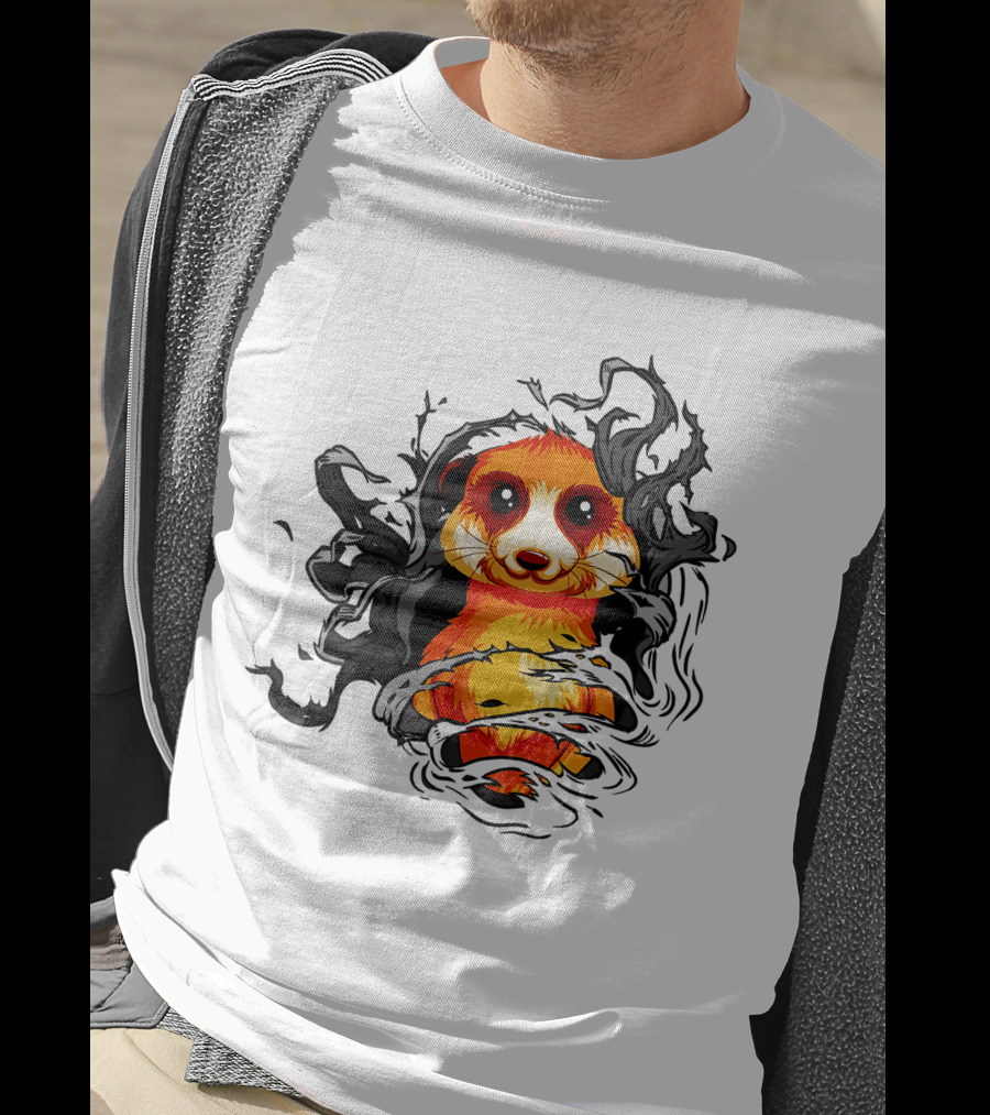 Meerkat Vivid Orange Burst Black Swirls T-Shirt