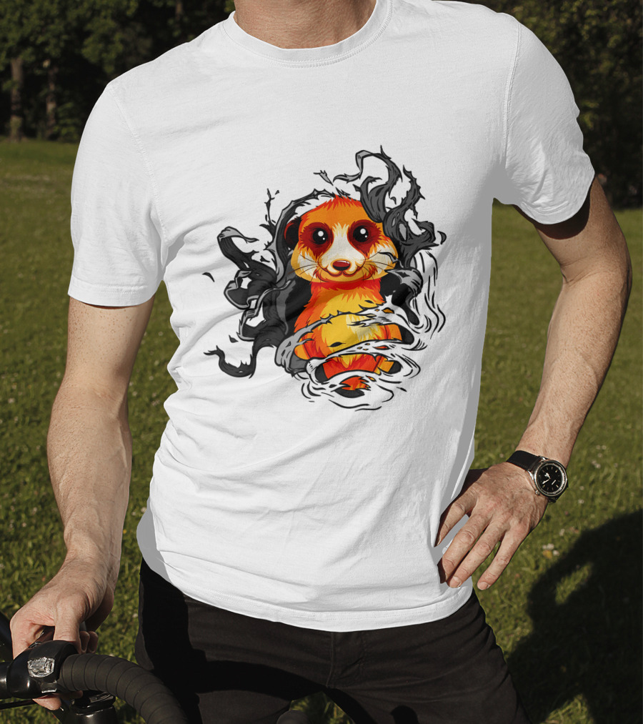 Meerkat Vivid Orange Burst Black Swirls T-Shirt