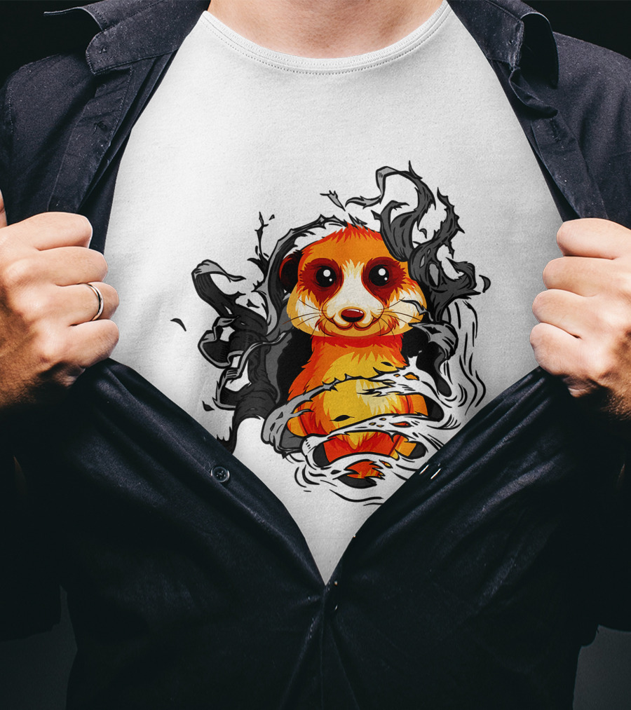 Meerkat Vivid Orange Burst Black Swirls T-Shirt