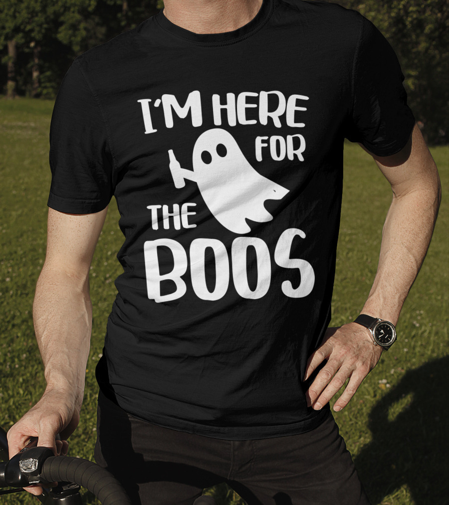 I'm Here For The Boos Halloween Ghost Holding Bottle T-Shirt