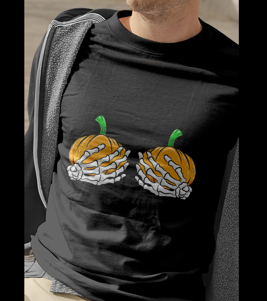 Halloween Pumpkin Skeleton Hands Bra T-Shirt