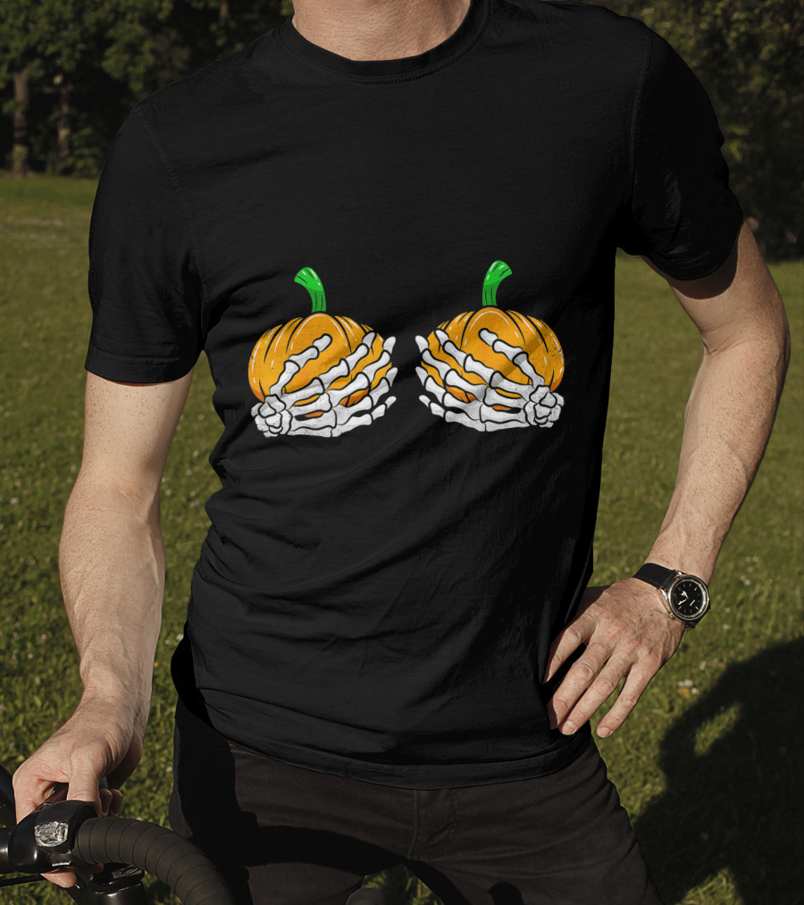 Halloween Pumpkin Skeleton Hands Bra T-Shirt