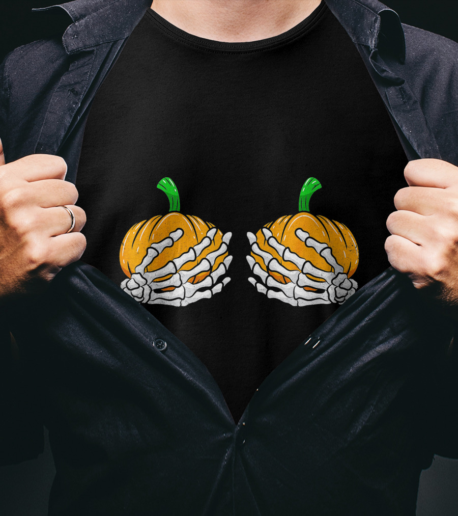 Halloween Pumpkin Skeleton Hands Bra T-Shirt