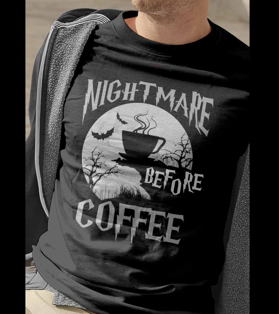 Nightmare Before Coffee Halloween Bat Moon Cup T-Shirt