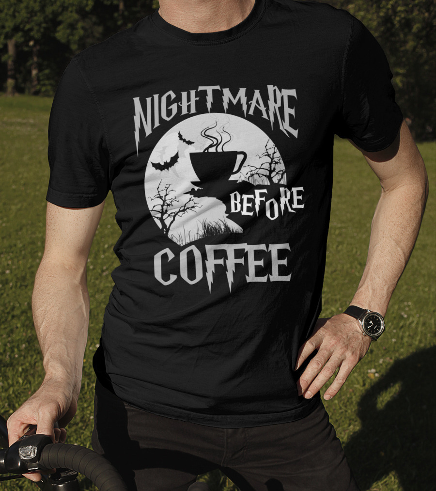 Nightmare Before Coffee Halloween Bat Moon Cup T-Shirt