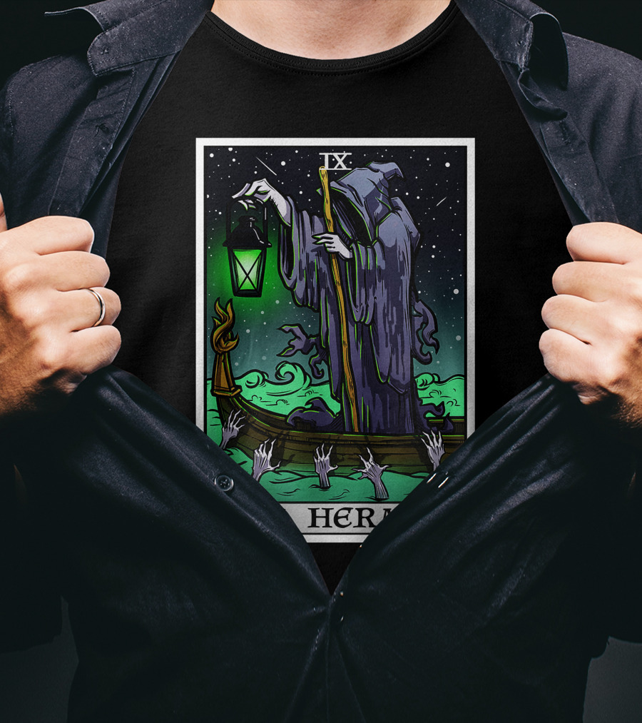 Halloween Grim Reaper Tarot Card The Hermit IX T-Shirt