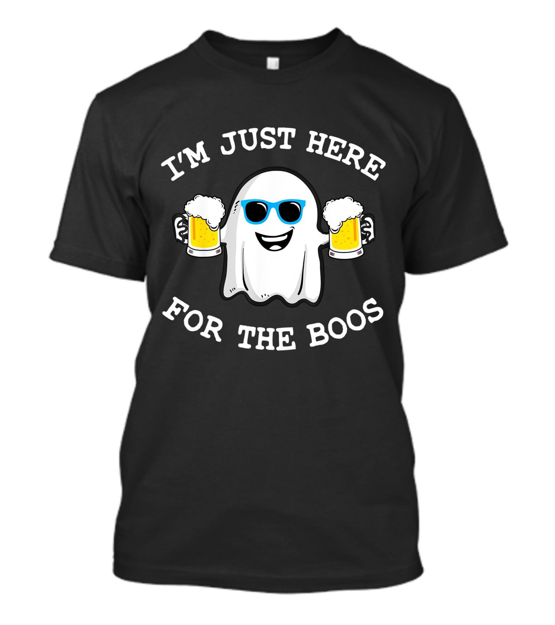 I'm Just Here For The Boos Funny Halloween Ghost With Beers And Sunglasses T-Shirt