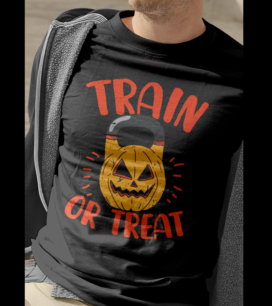 Train Or Treat Pumpkin Kettlebell T-Shirt