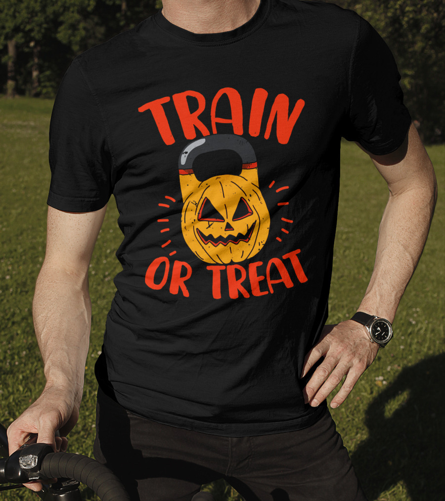 Train Or Treat Pumpkin Kettlebell T-Shirt