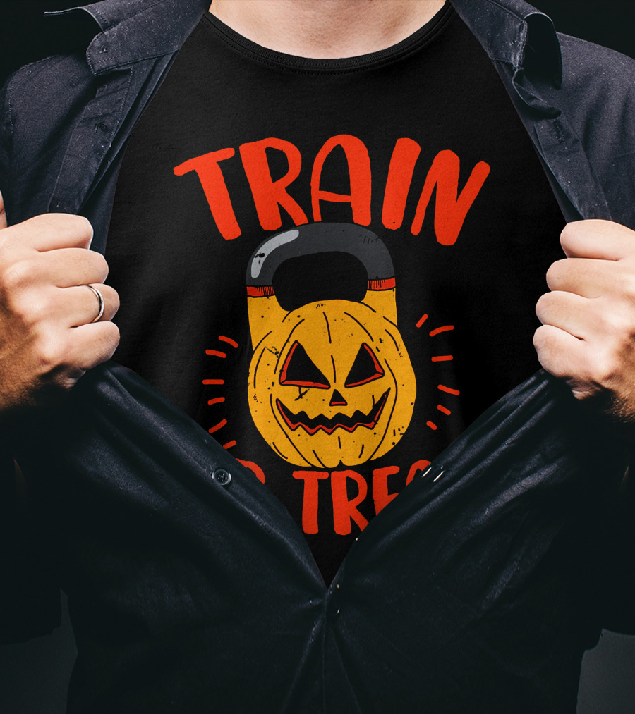 Train Or Treat Pumpkin Kettlebell T-Shirt