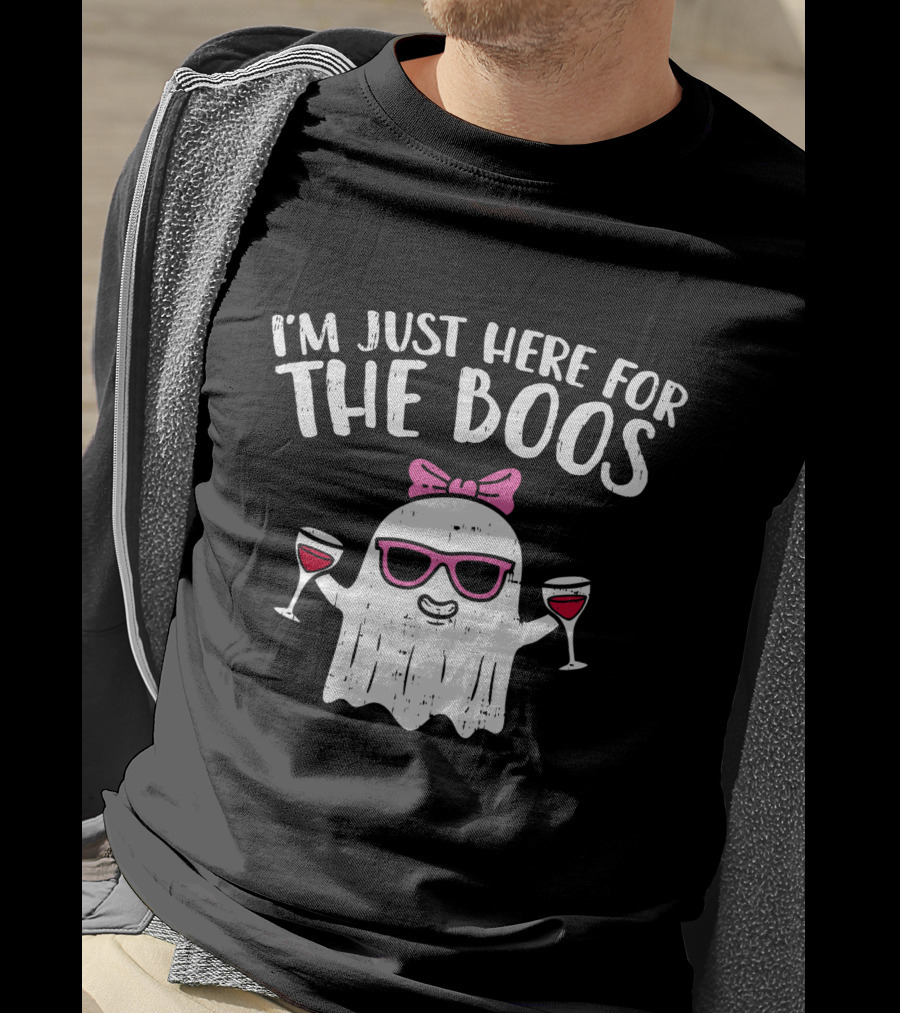 I'm Just Here For The Boos Ghost With Wine Glasses Halloween T-Shirt