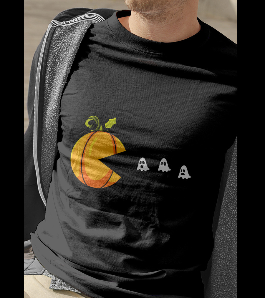Pumpkin Pac-Man Chomping Ghosts Halloween T-Shirt