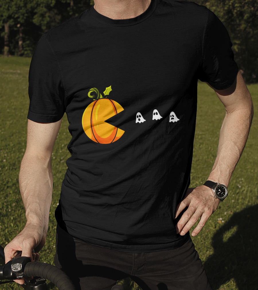 Pumpkin Pac-Man Chomping Ghosts Halloween T-Shirt