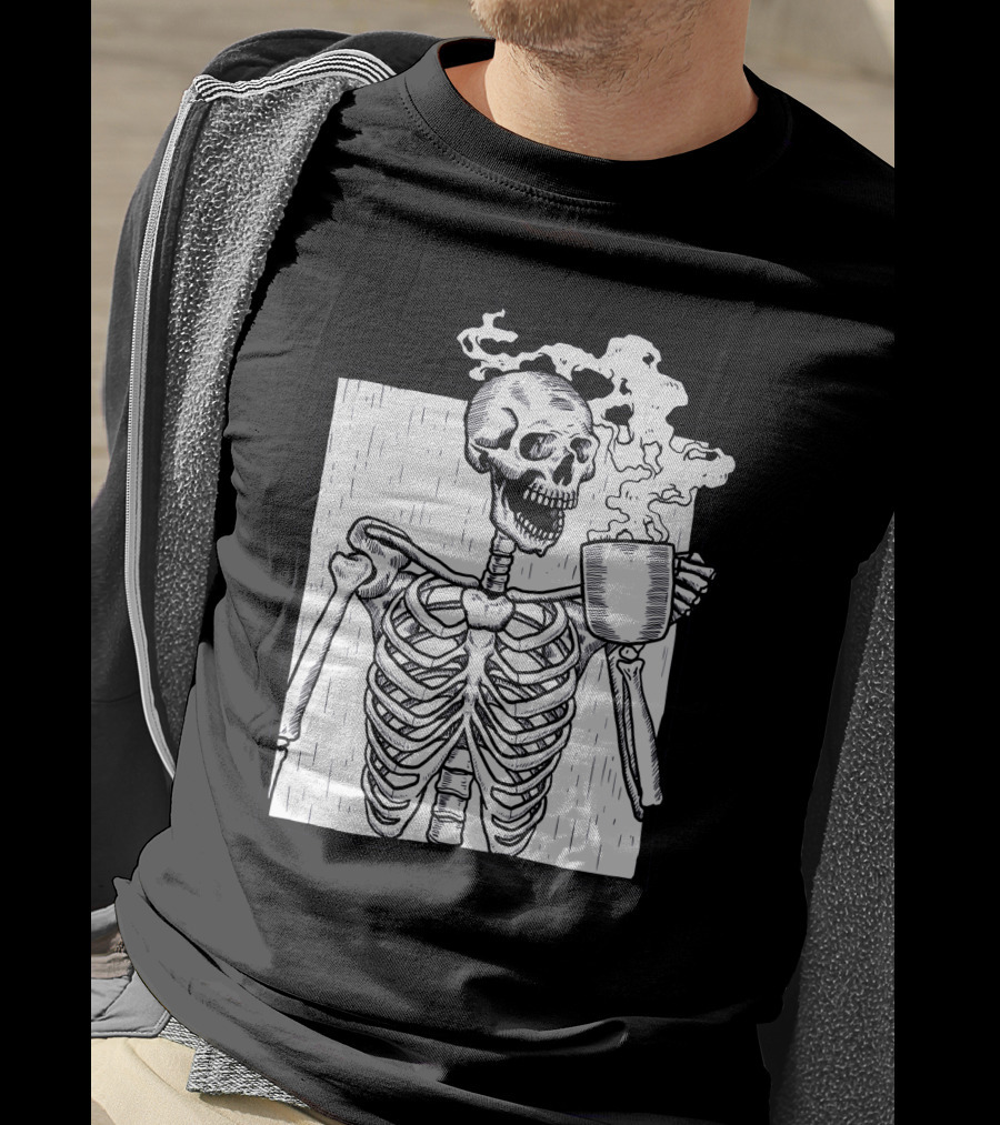Halloween Skeleton Skull Coffee Drinker T-Shirt