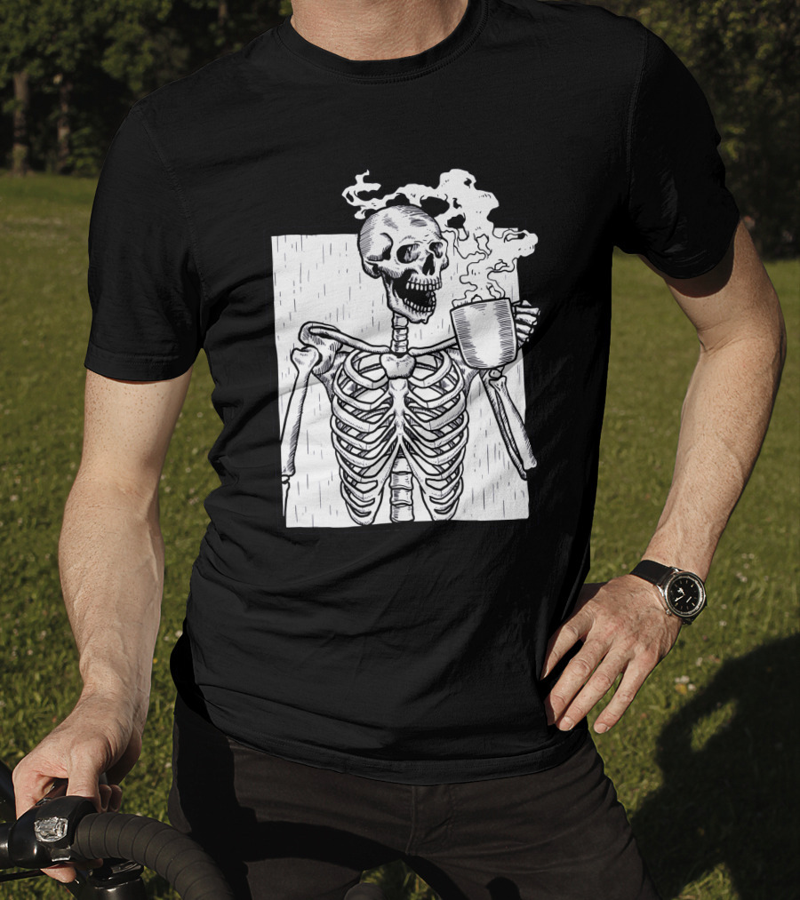 Halloween Skeleton Skull Coffee Drinker T-Shirt