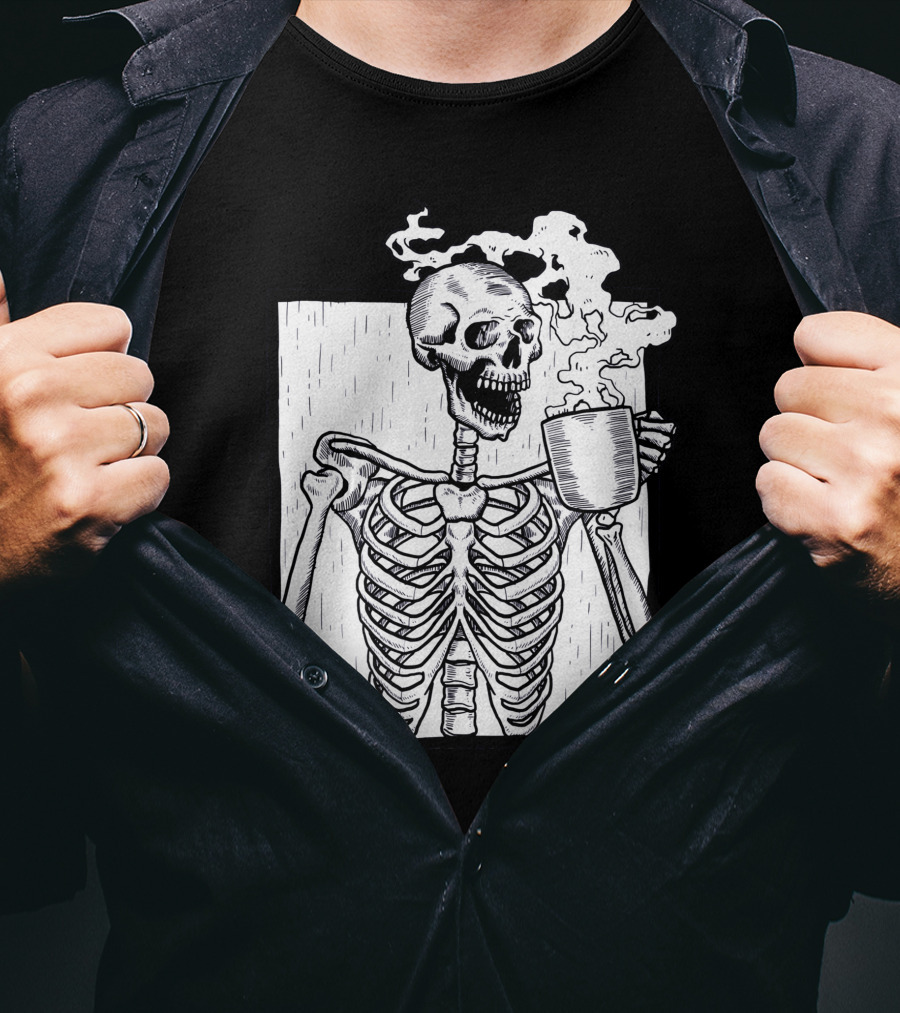 Halloween Skeleton Skull Coffee Drinker T-Shirt
