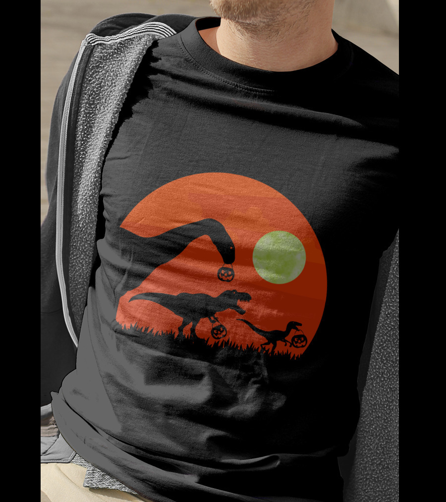 Halloween Dinosaur Rex Pumpkin Moon T-Shirt