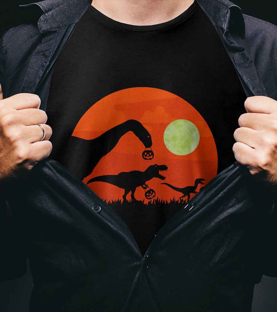 Halloween Dinosaur Rex Pumpkin Moon T-Shirt