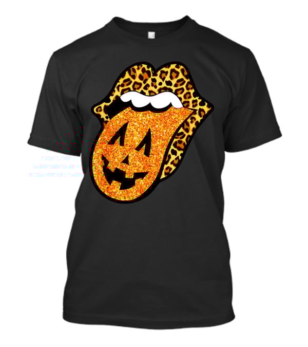 Leopard Lips Pumpkin Tongue Halloween Jack-O'-Lantern Face T-Shirt