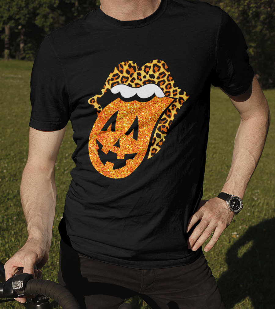 Leopard Lips Pumpkin Tongue Halloween Jack-O'-Lantern Face T-Shirt