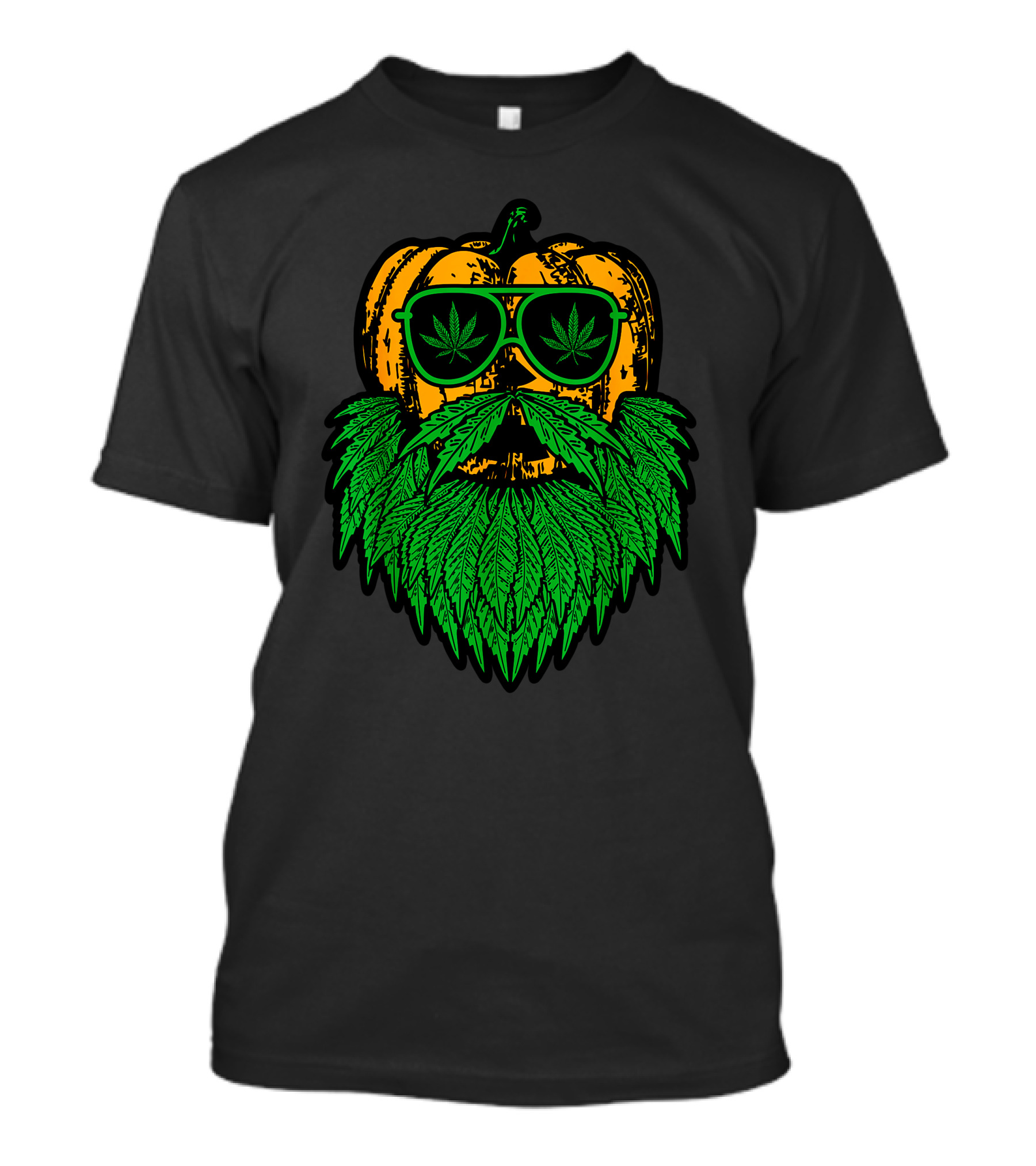 Weed Leaf Bearded Pumpkin With Sunglasses Costume Cool T-Shirt