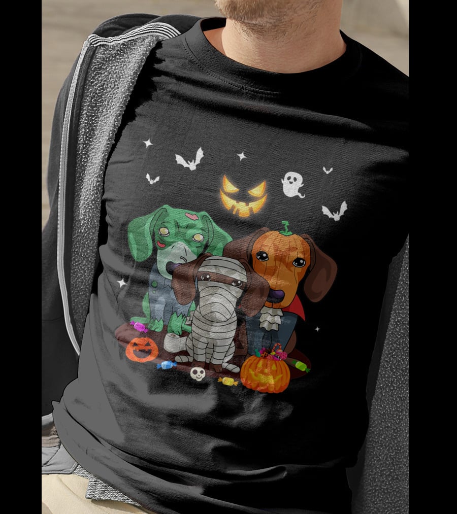 Halloween Dachshund Dog Witch Cute Dachshund Dog Lovers Zombie Mummy Pumpkin Costume Dogs T-Shirt