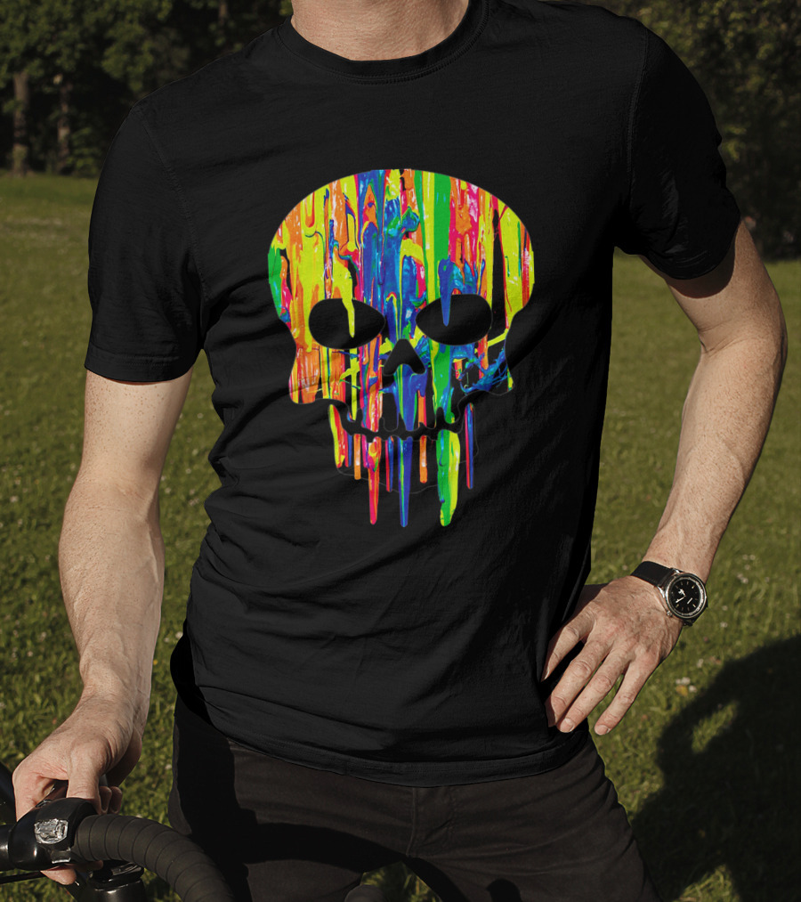 Colorful Melting Skull Cool Neon Drip Skull T-Shirt