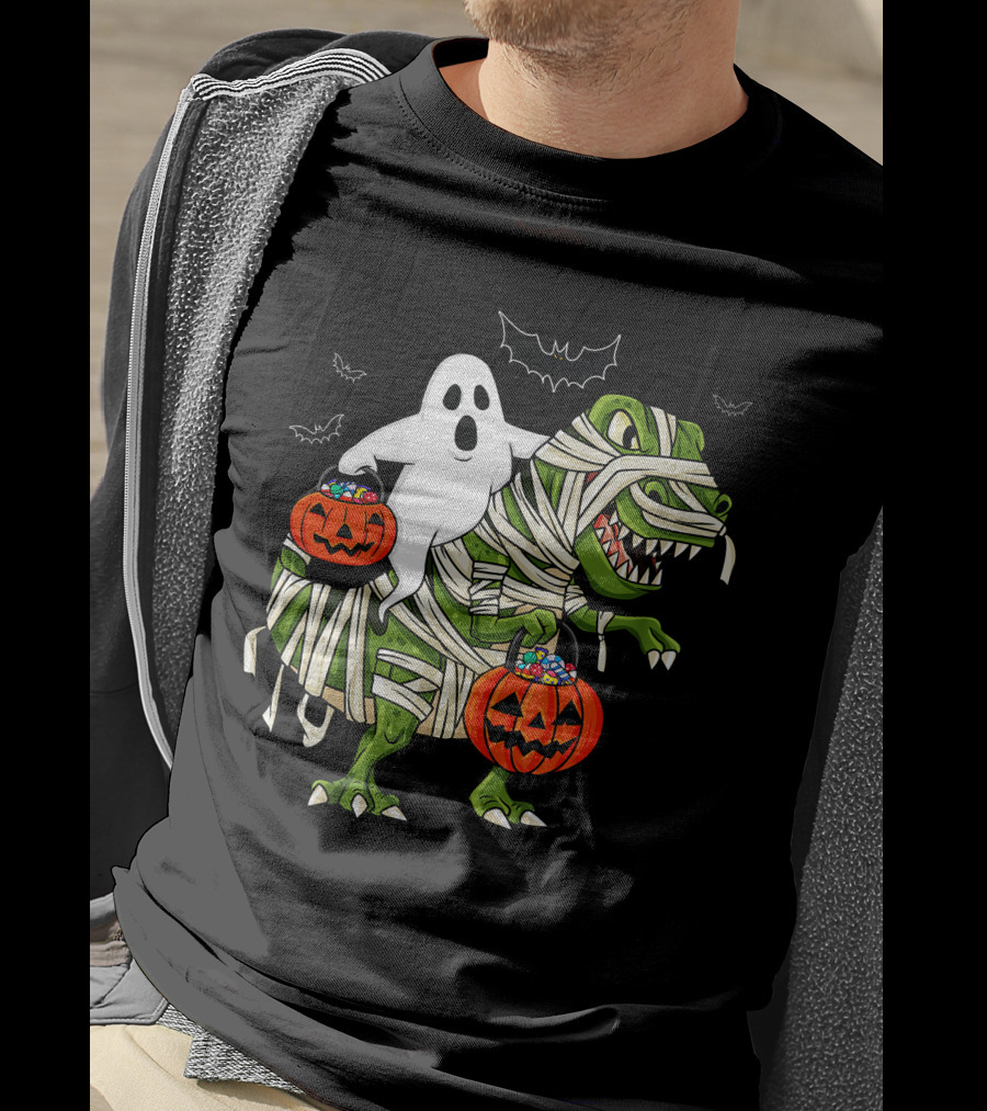Ghost And Mummy T-Rex Halloween Candy Adventure T-Shirt