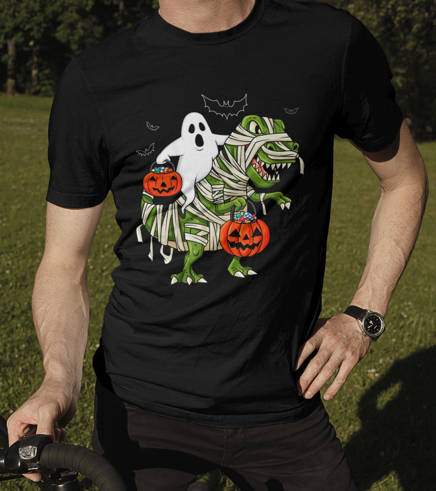 Ghost And Mummy T-Rex Halloween Candy Adventure T-Shirt