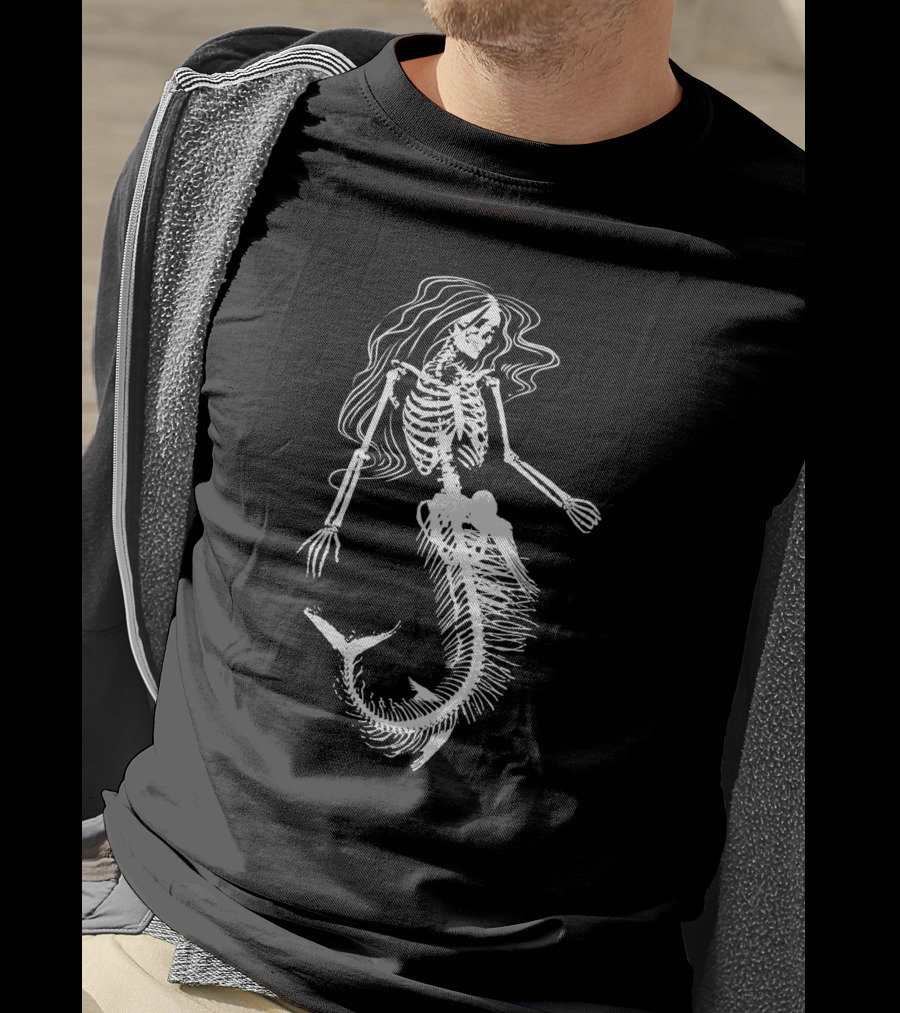 Skeleton Mermaid Halloween Humor T-Shirt