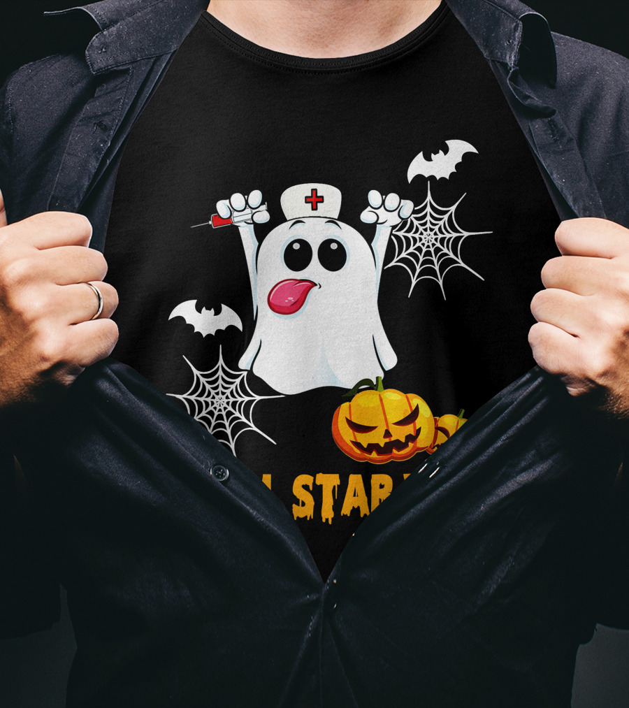 I Will Stab You Funny Nurse Ghost With Pumpkins And Bats T-Shirt