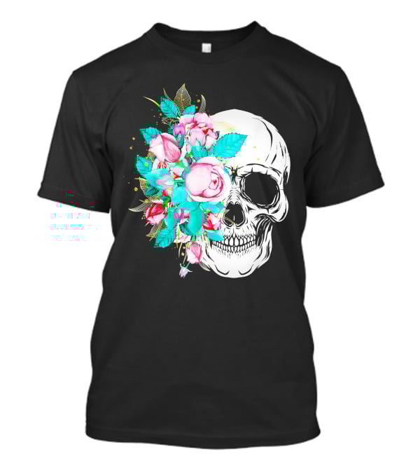Flower Skull Floral Fusion With Vintage Rose Elements T-Shirt