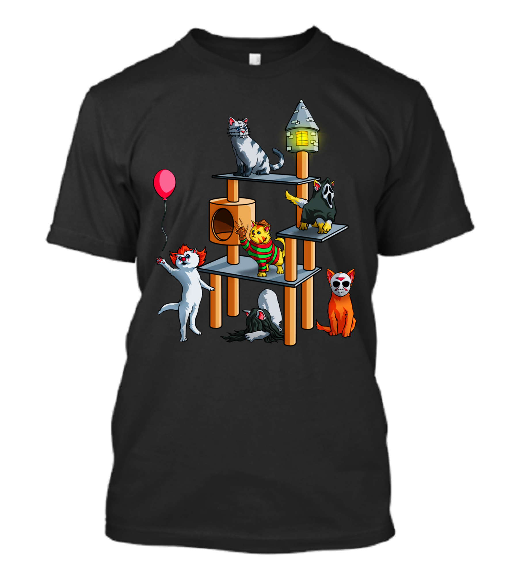 Funny Cat Horror Halloween With Cute Kitty Icons For Lovers T-Shirt