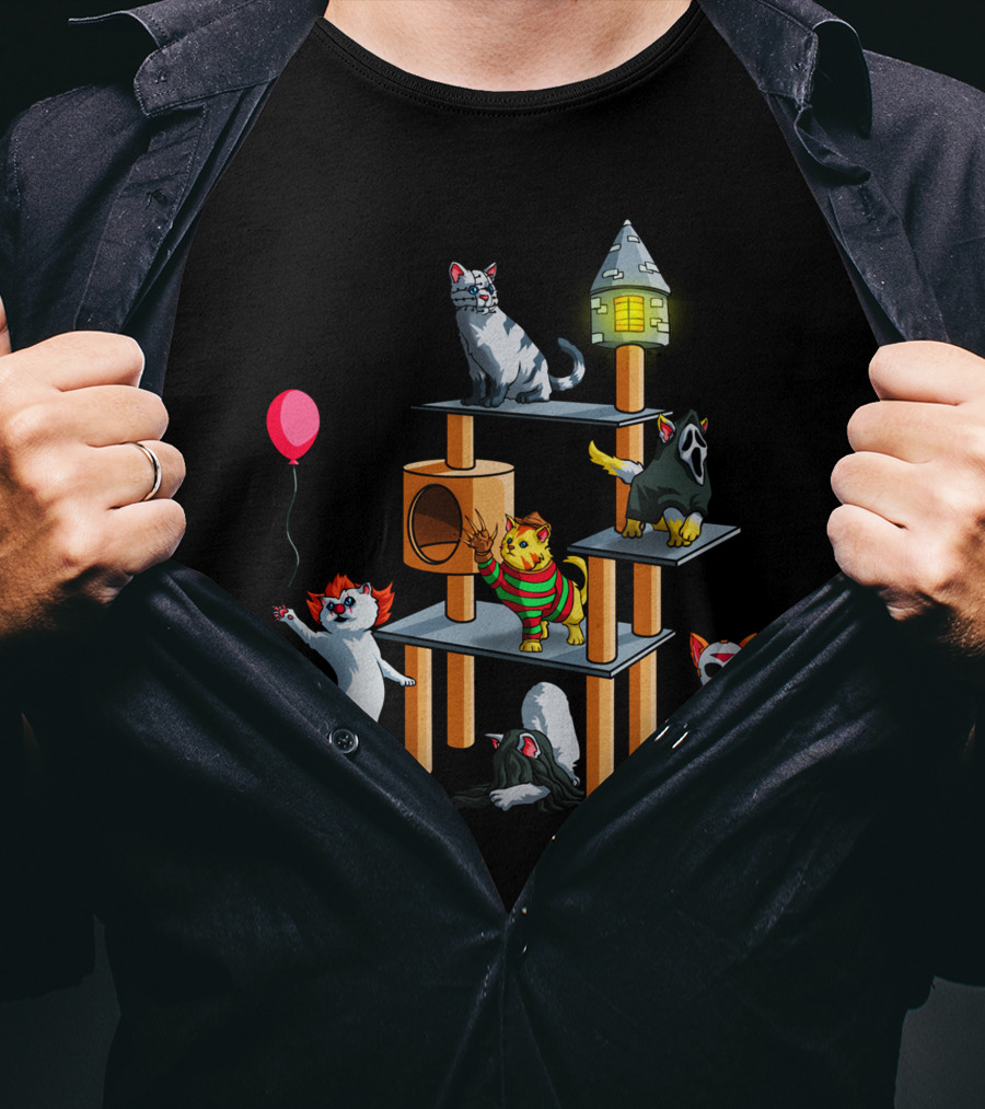 Funny Cat Horror Halloween With Cute Kitty Icons For Lovers T-Shirt