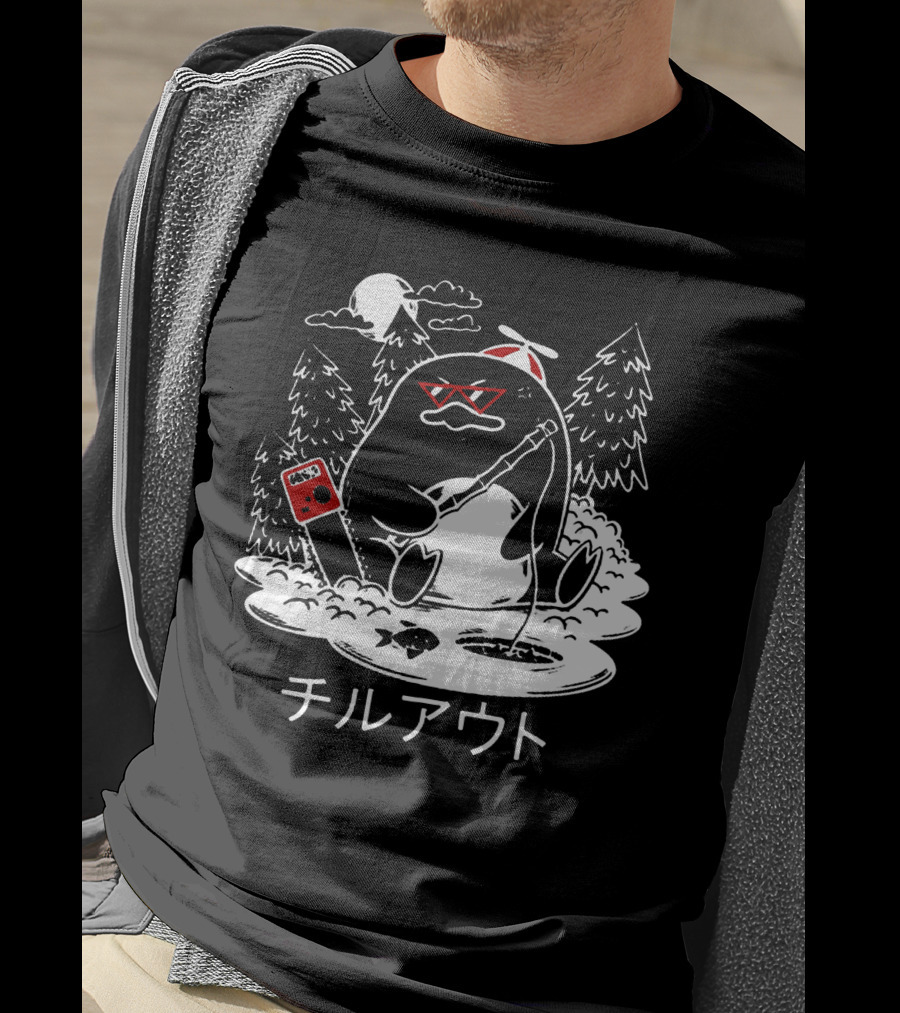 Isaacwhy Merch Chill Out Penguin With Chainsaw And Fishing Rod T-Shirt