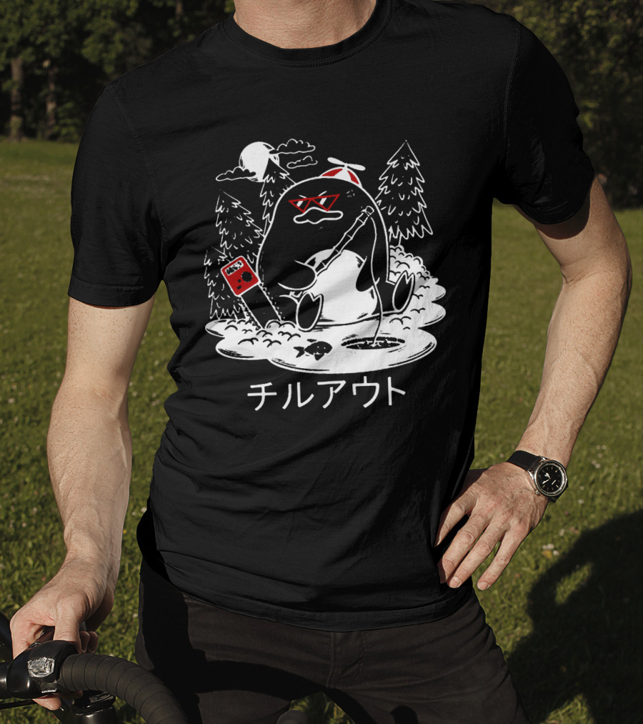 Isaacwhy Merch Chill Out Penguin With Chainsaw And Fishing Rod T-Shirt