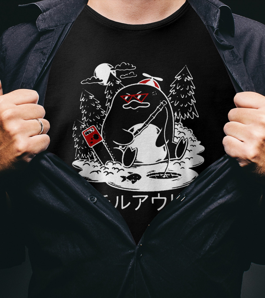 Isaacwhy Merch Chill Out Penguin With Chainsaw And Fishing Rod T-Shirt