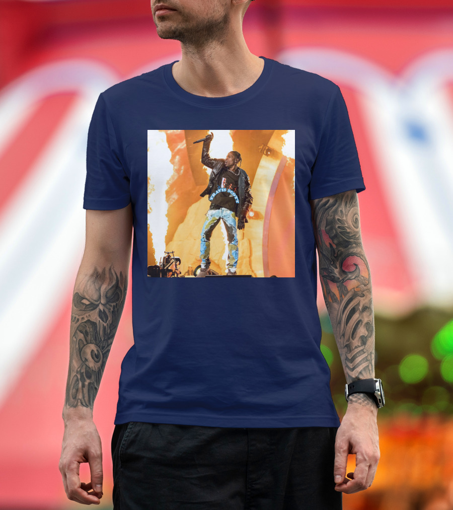 Travis Scott Live Concert Performance with Fire Effects T-Shirt